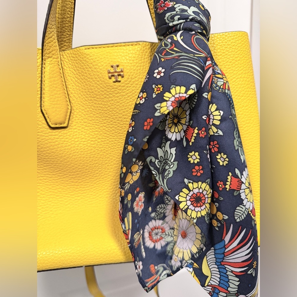 Tory Burch Vibrant Yellow Tote with removable Crossbody strap plus silk scarf